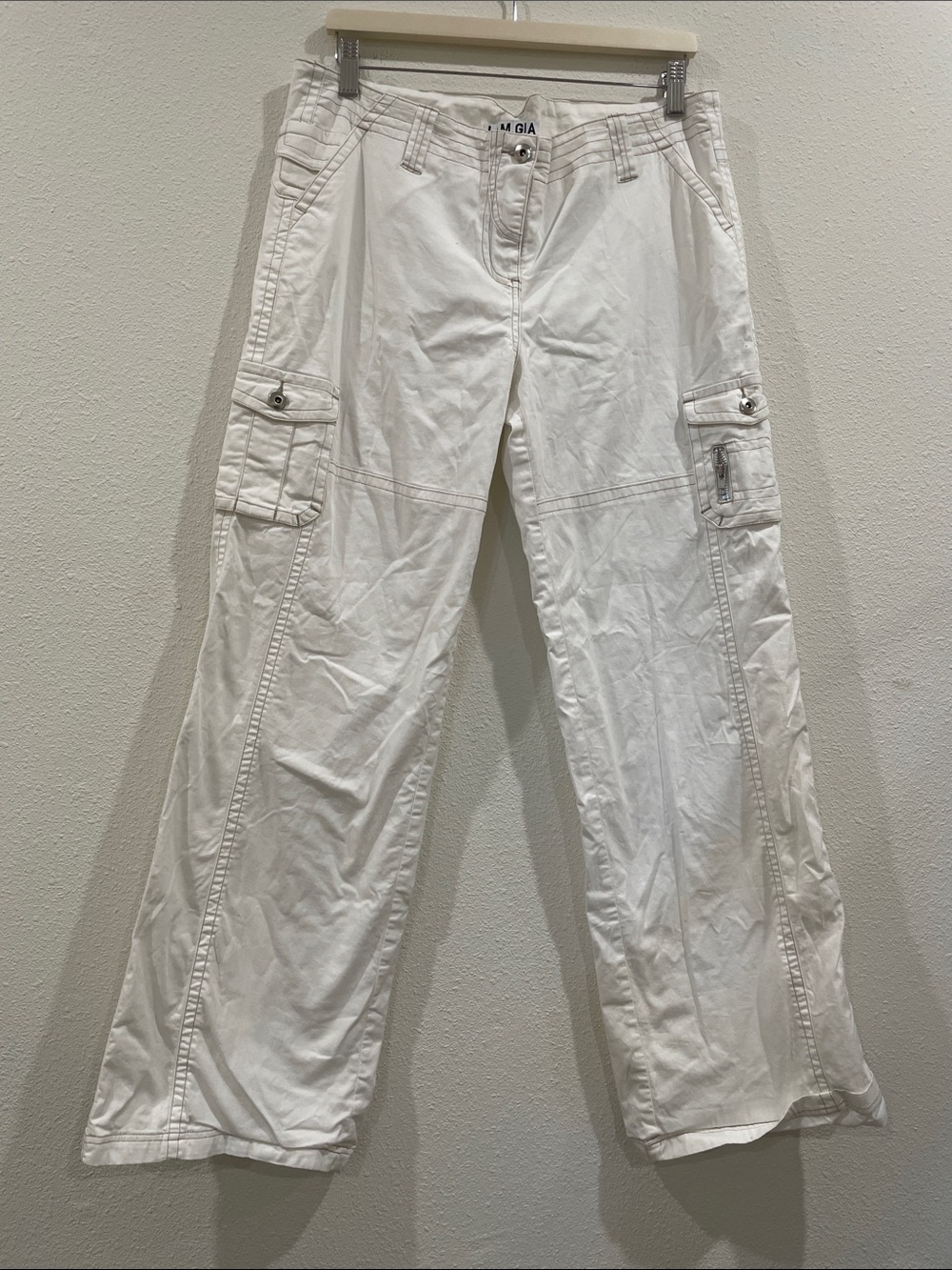 Y2K I.AM.GIA White Cargo Pants Pockets Low Rise Baggy Utility Pants Large